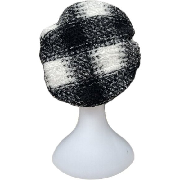 Lafenice Black-Cream Plaid Handmade Italy Wool Floral Side Accent Newsboy Hat main image 4